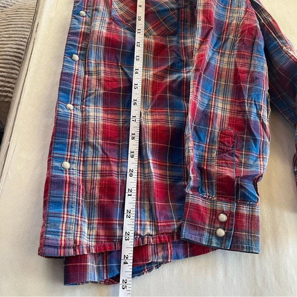 WRANGLER ~ Boy’s Red White Blue Plaid Western Pearl Snap Long Sleeve Button Down - Picture 8 of 8